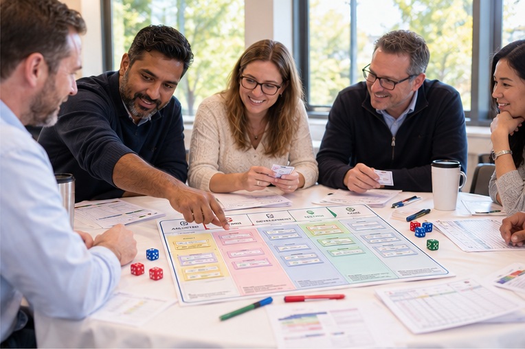 Participants making decisions during a Play2Learn simulation